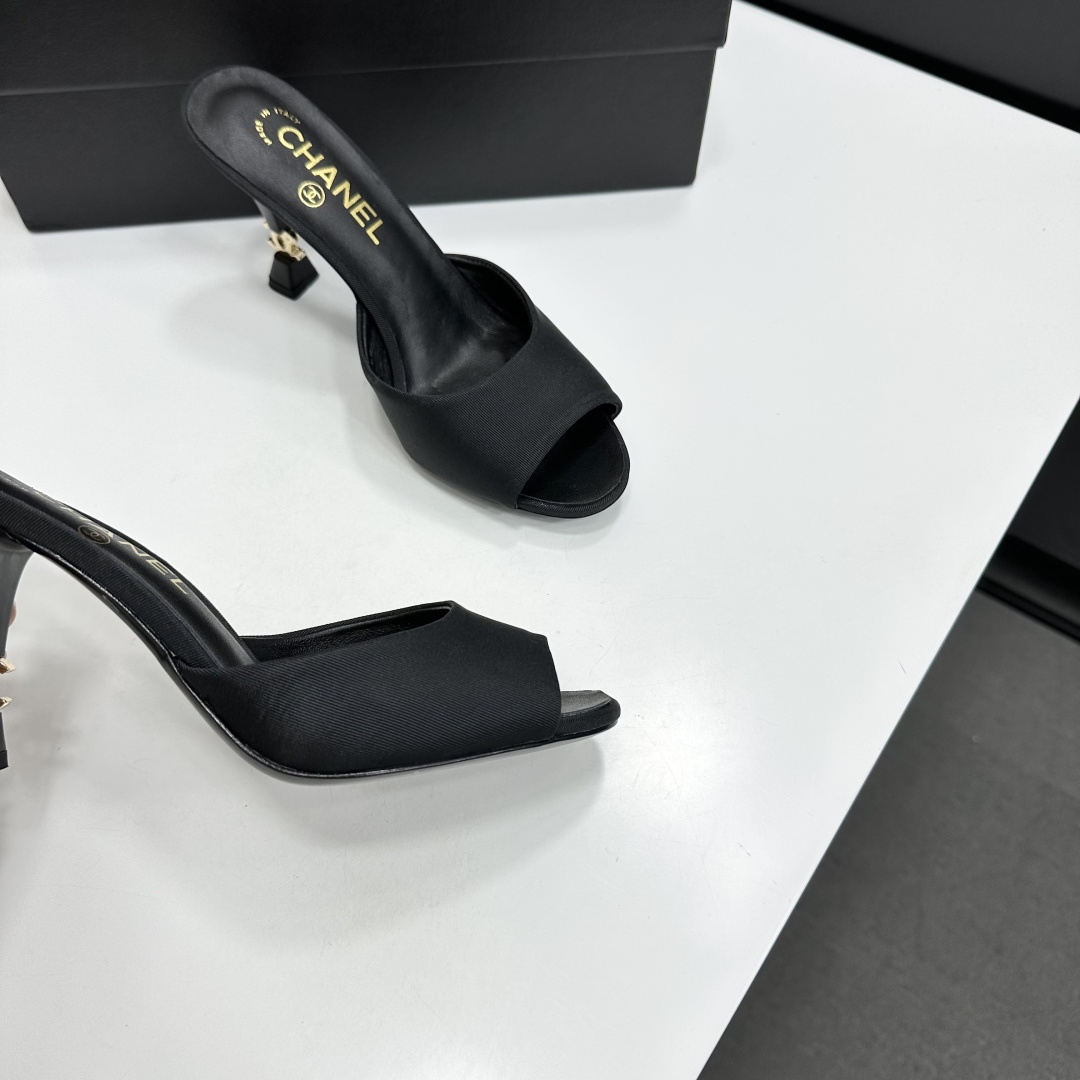 Women Black Peep Toe High Heel Mules Slippers Elegant Stiletto Heel Slide Sandals