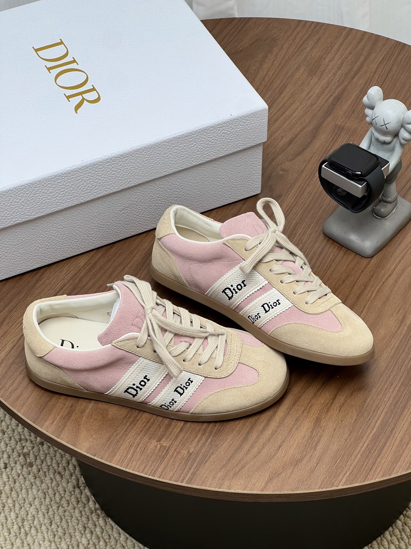 Women Pink Beige Color Block Retro Sneakers Lace Up Flat Casual Trainers
