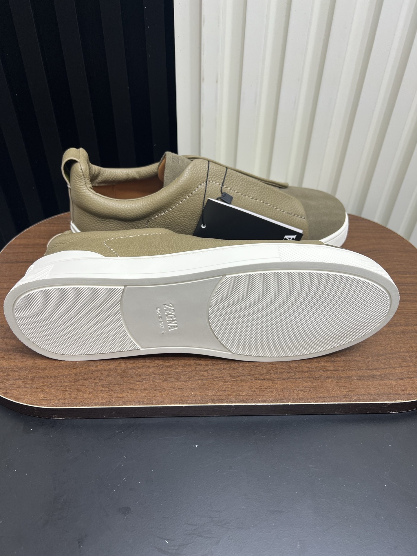 Men Slip-On Leather Suede Spliced Casual Shoes Khaki Laceless Sneakers