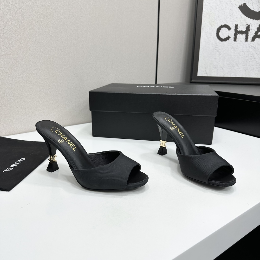 Women Black Peep Toe High Heel Mules Slippers Elegant Stiletto Heel Slide Sandals