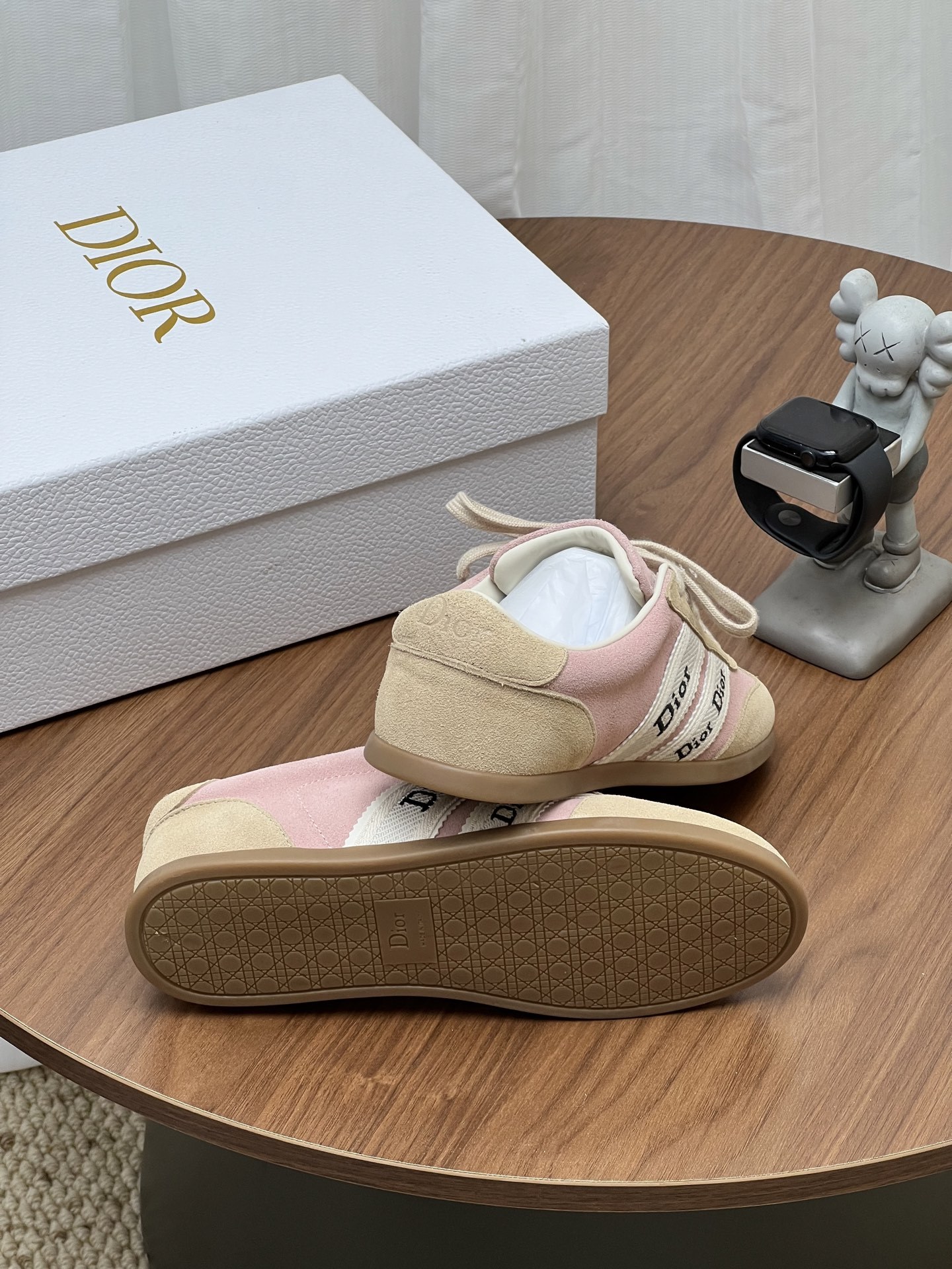 Women Pink Beige Color Block Retro Sneakers Lace Up Flat Casual Trainers