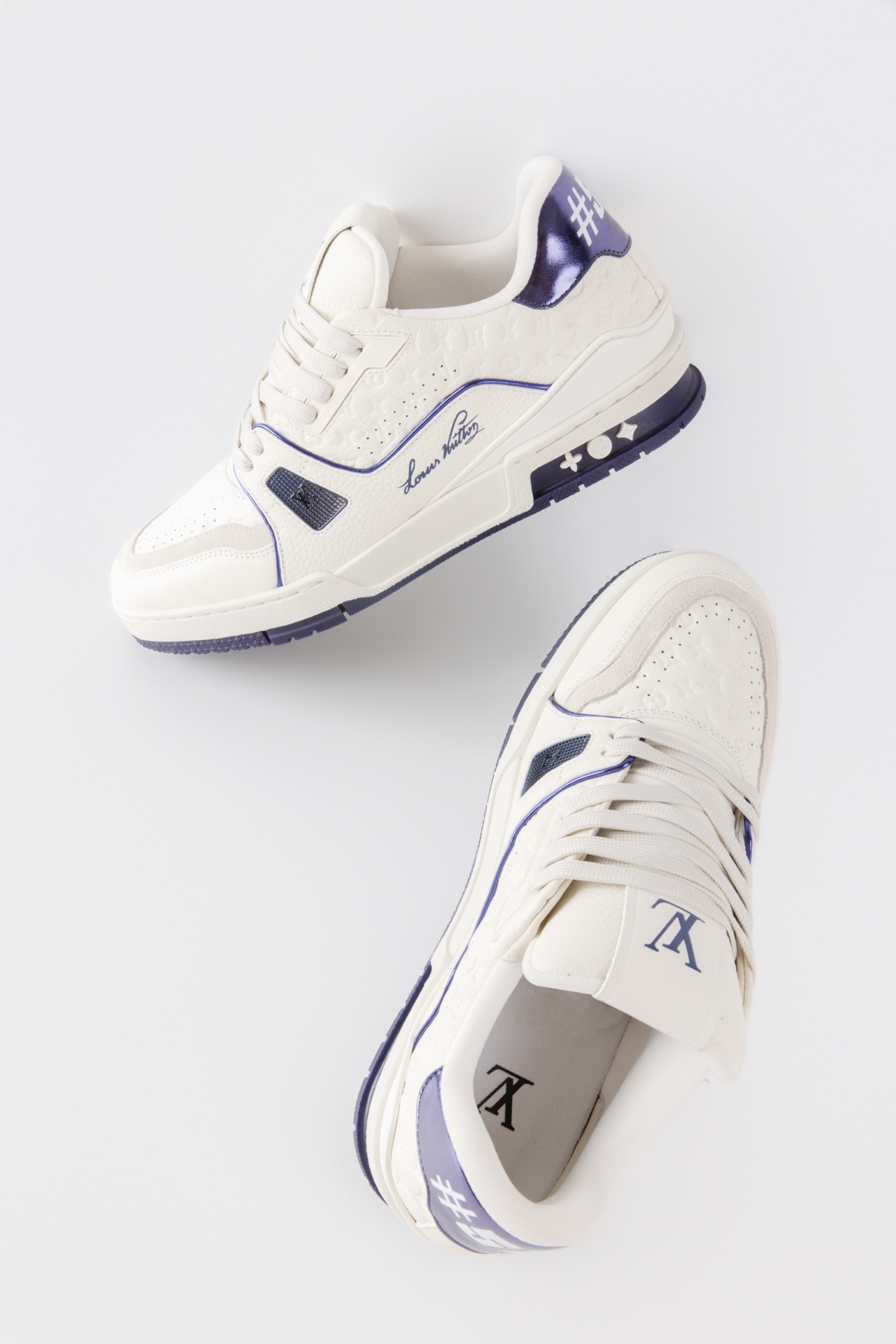 White Blue Line Leather Low-top Skate Shoes Unisex Fashion Casual Sneakers