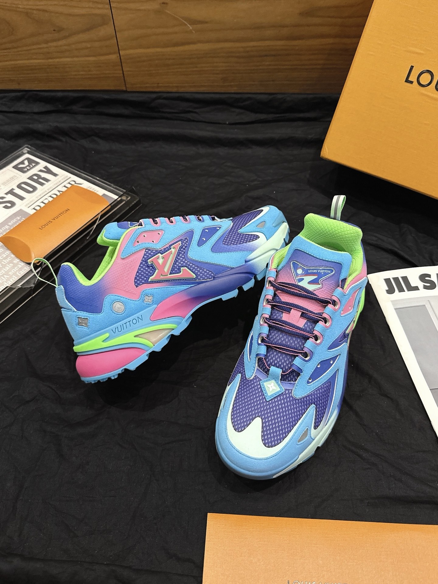 Gradient Blue Pink Green Colorblock Chunky Sneakers Men Breathable Mesh Platform Casual Dad Shoes Fashion Outdoor Sports Trainers