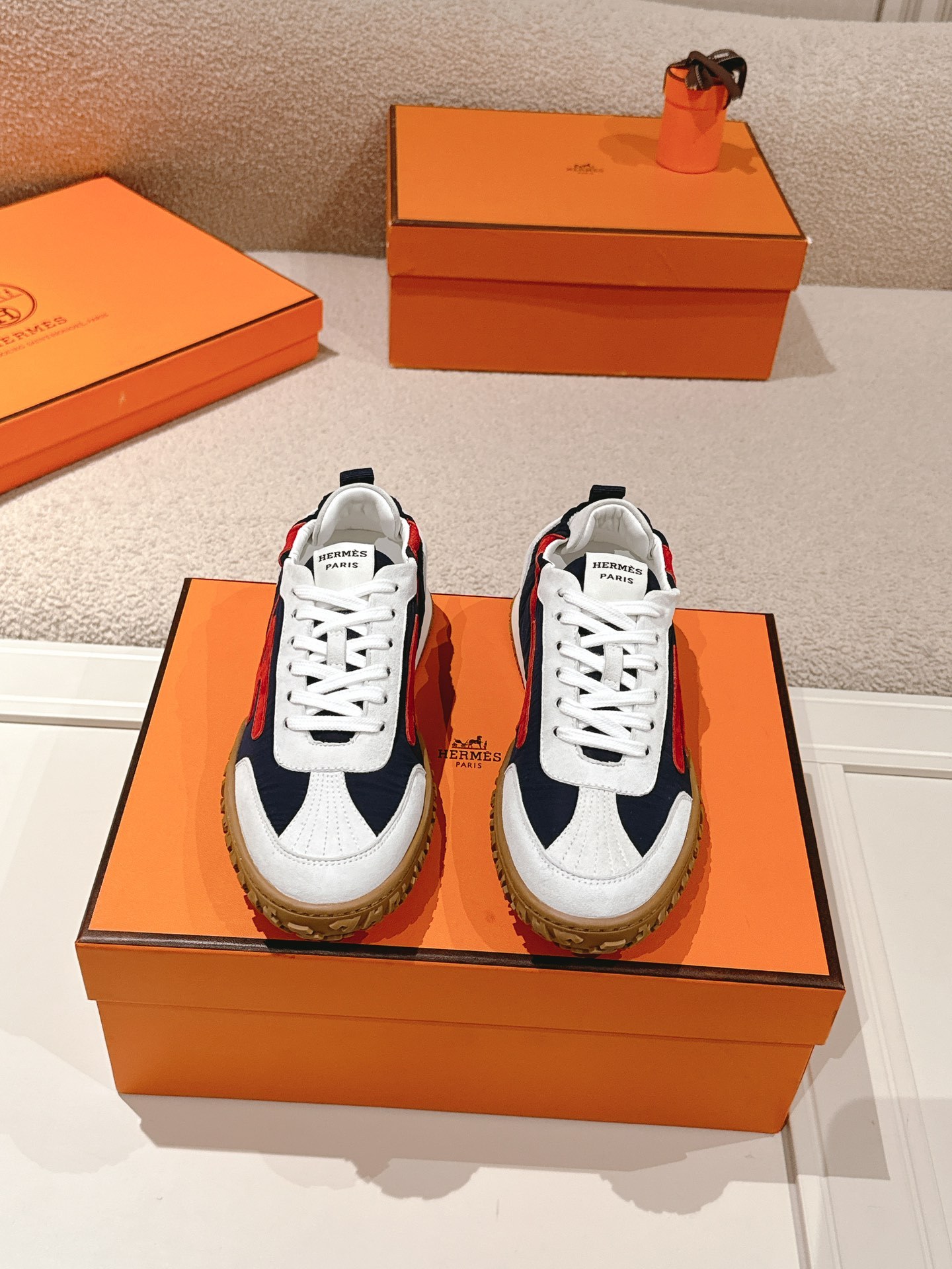 Women Navy Red Color Block Retro Sneakers Stripe Decor Non Slip Gum Rubber Sole Casual Walking Trainers