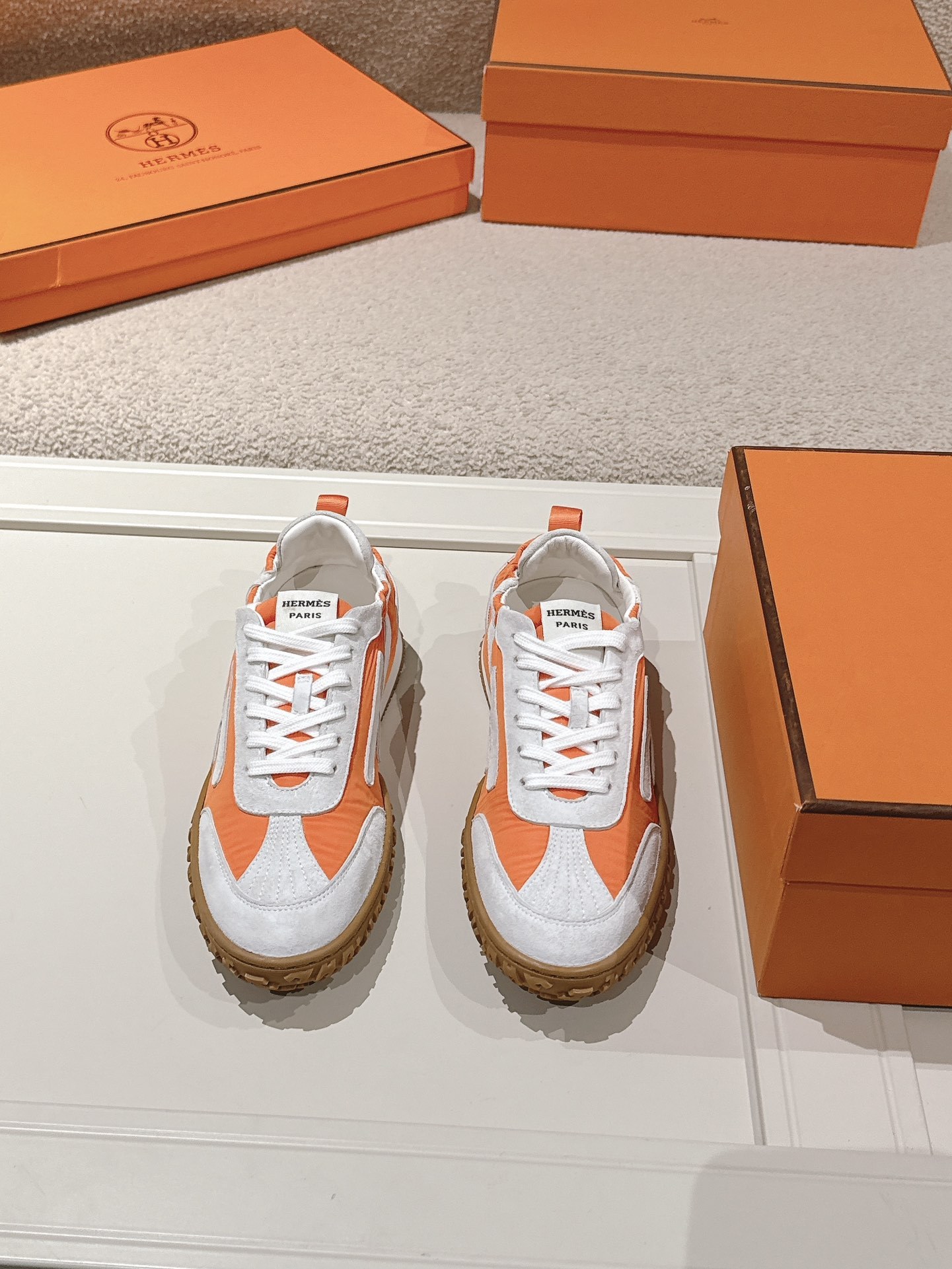 Orange White Colorblock Retro Sneakers Breathable Mesh Upper Non Slip Gum Rubber Sole Lightweight Casual Walking Trainers For Women