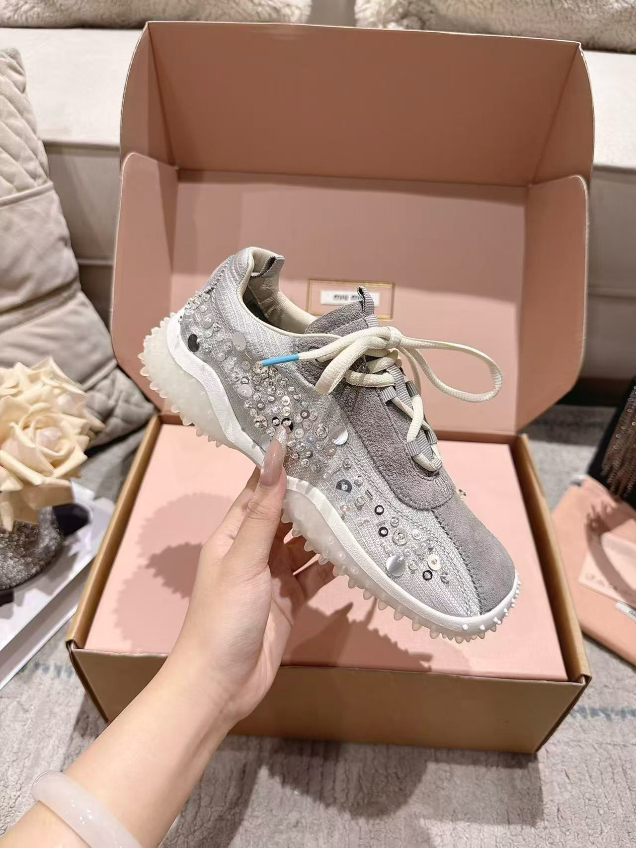 Gray Rhinestone Fringe Casual Sneakers Women Vintage Raw Edge Canvas Shoes Non-Slip Thick Sole Lightweight Walking Shoes