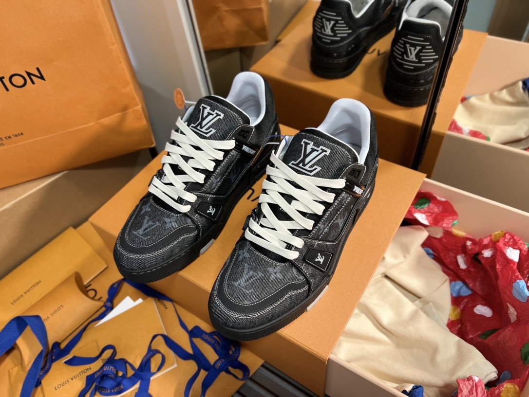Men Black Denim Jacquard Low Top Skate Shoes Fashion Thick White Laces Casual Walking Sneakers For Daily Street Wear