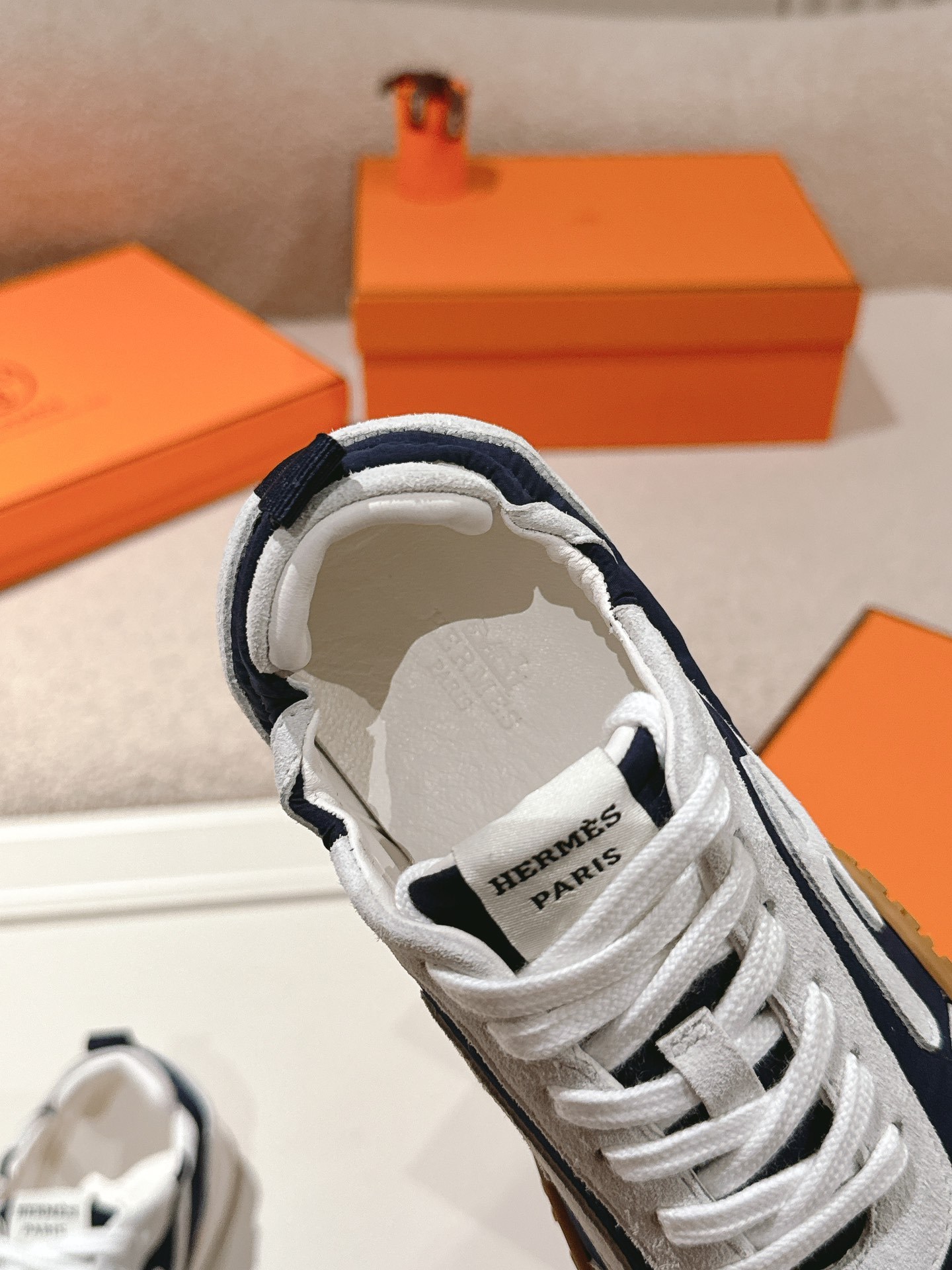 Women Navy White Colorblock Retro Sneakers Letter Decor Non Slip Gum Rubber Sole Casual Walking Shoes