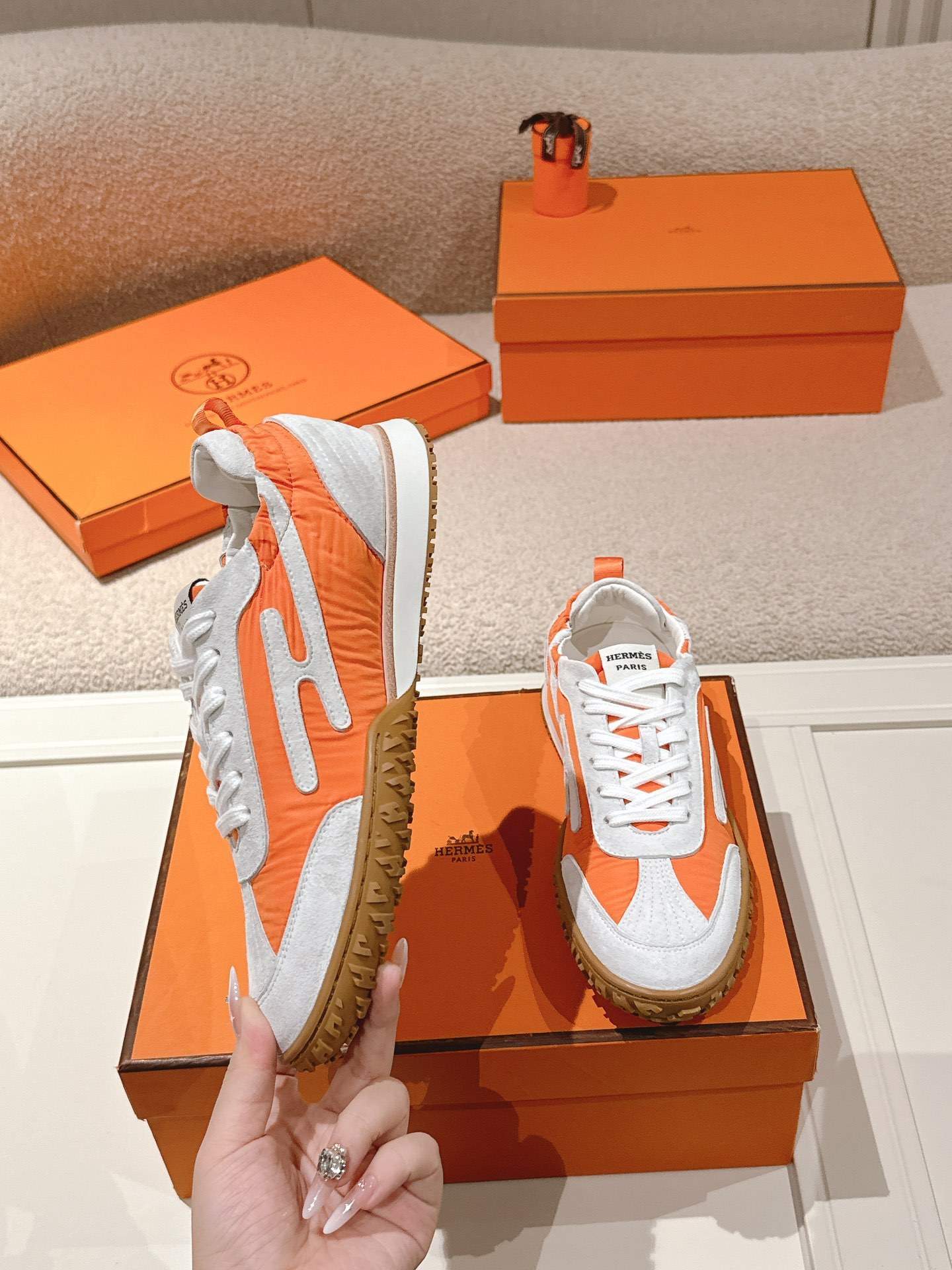 Orange White Colorblock Retro Sneakers Breathable Mesh Upper Non Slip Gum Rubber Sole Lightweight Casual Walking Trainers For Women