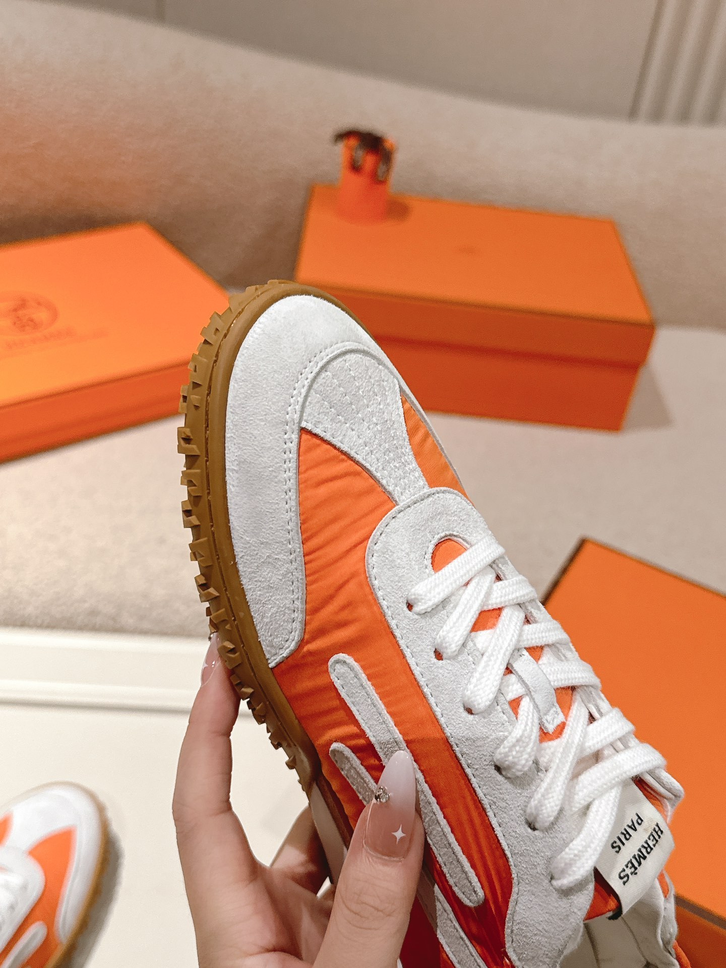 Orange White Colorblock Retro Sneakers Breathable Mesh Upper Non Slip Gum Rubber Sole Lightweight Casual Walking Trainers For Women
