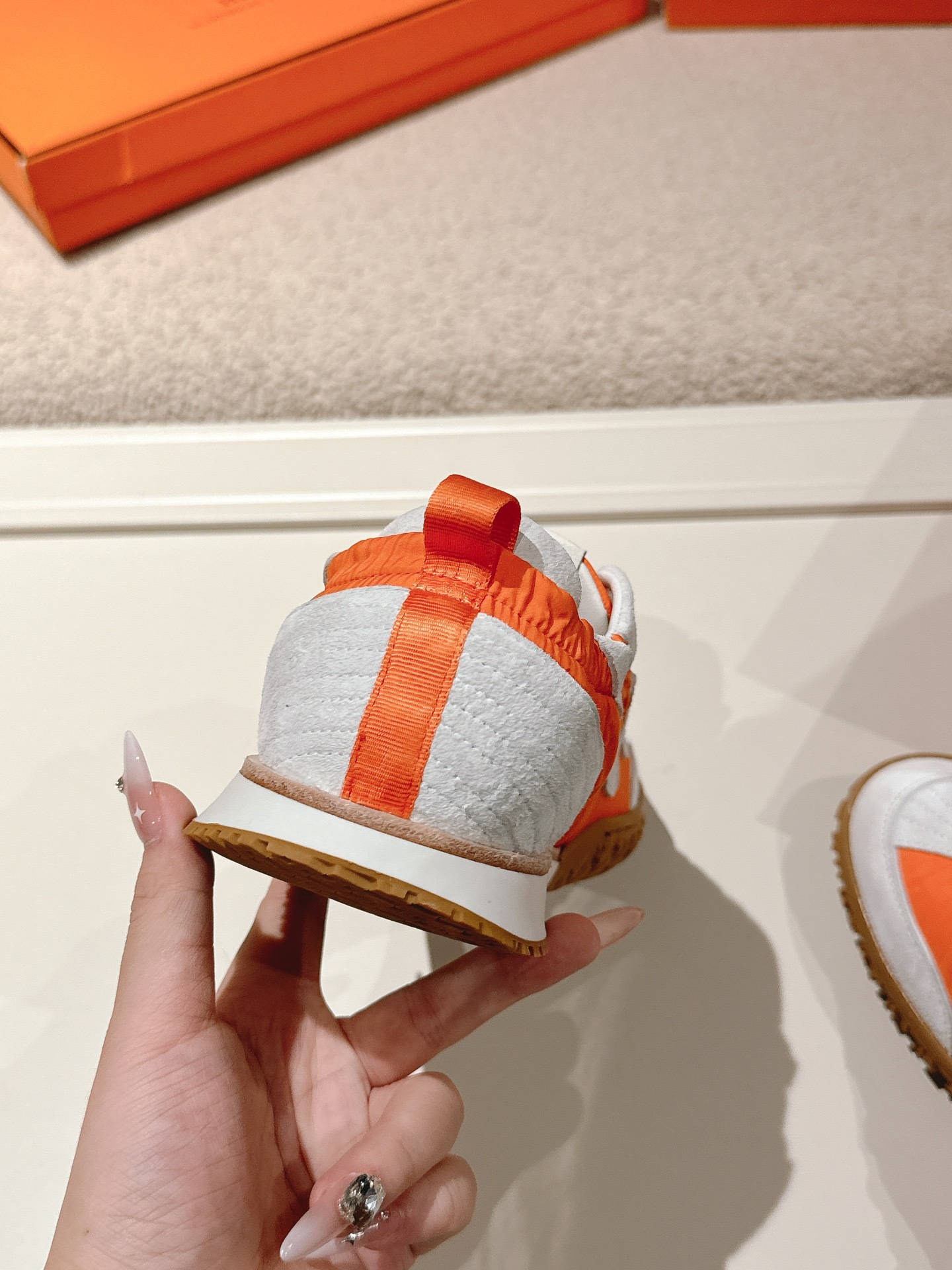 Orange White Colorblock Retro Sneakers Breathable Mesh Upper Non Slip Gum Rubber Sole Lightweight Casual Walking Trainers For Women
