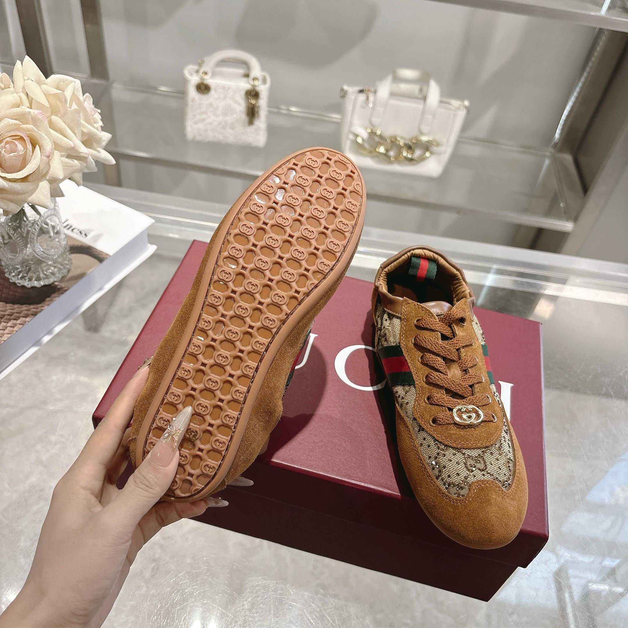Women Vintage Brown Printed Suede Sneakers Classic Web Stripe Lace-Up Flat Shoes Non-Slip Rubber Sole Luxury Casual Walking Trainers EU35-EU40