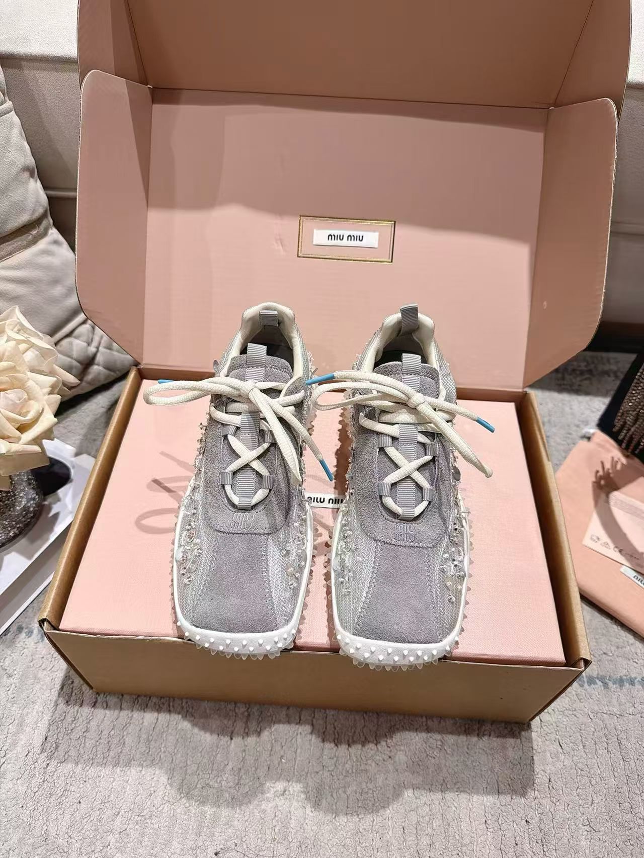 Gray Rhinestone Fringe Casual Sneakers Women Vintage Raw Edge Canvas Shoes Non-Slip Thick Sole Lightweight Walking Shoes