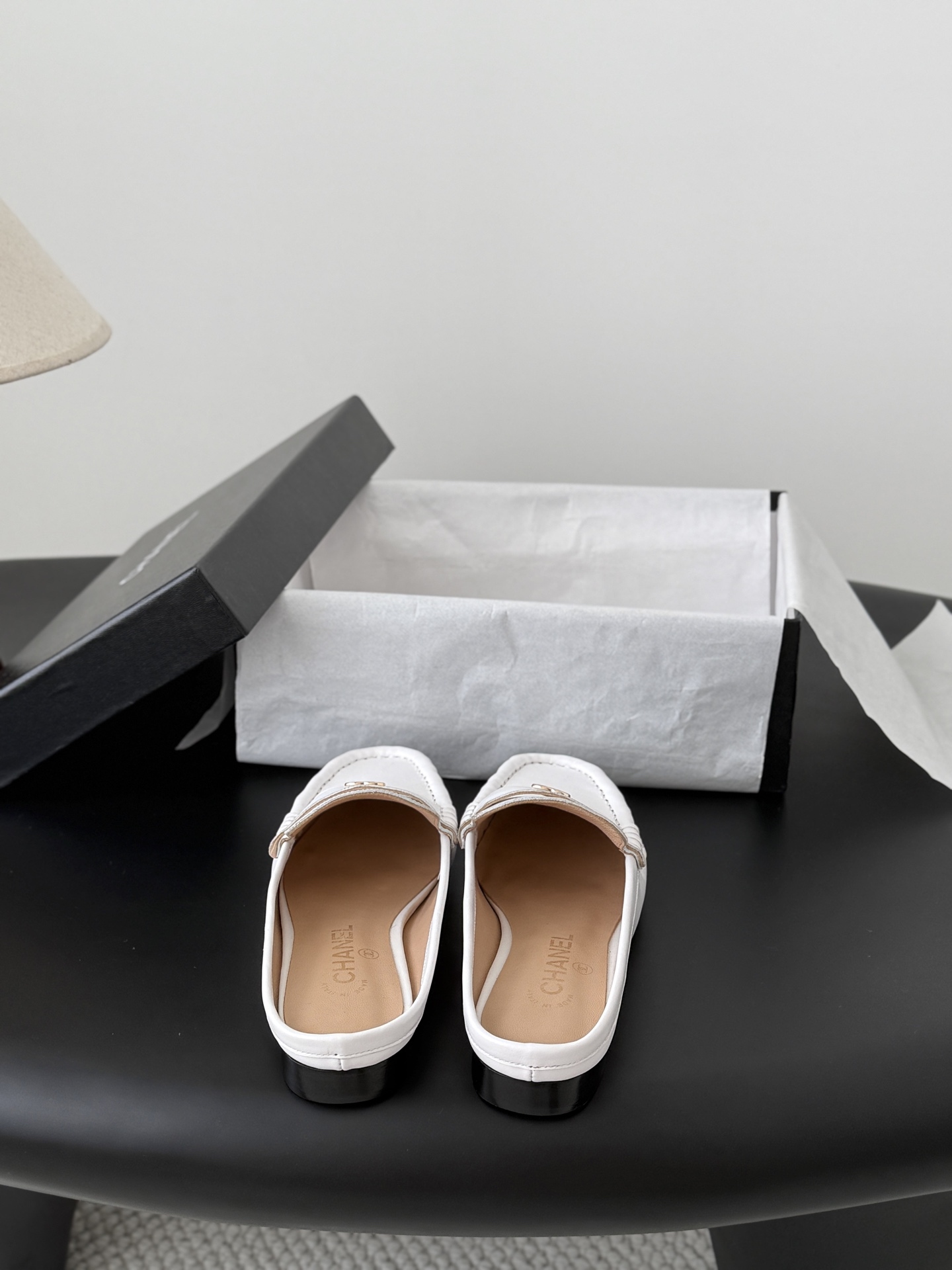 White Leather Backless Loafers Women Slip On Flat Mules Casual Office Shoes