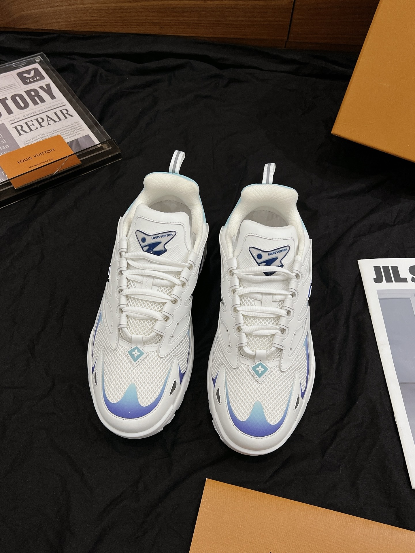 White Blue Gradient Chunky Platform Dad Shoes Men Breathable Mesh Sneakers Non-Slip Outdoor Walking Casual Sports Trainers