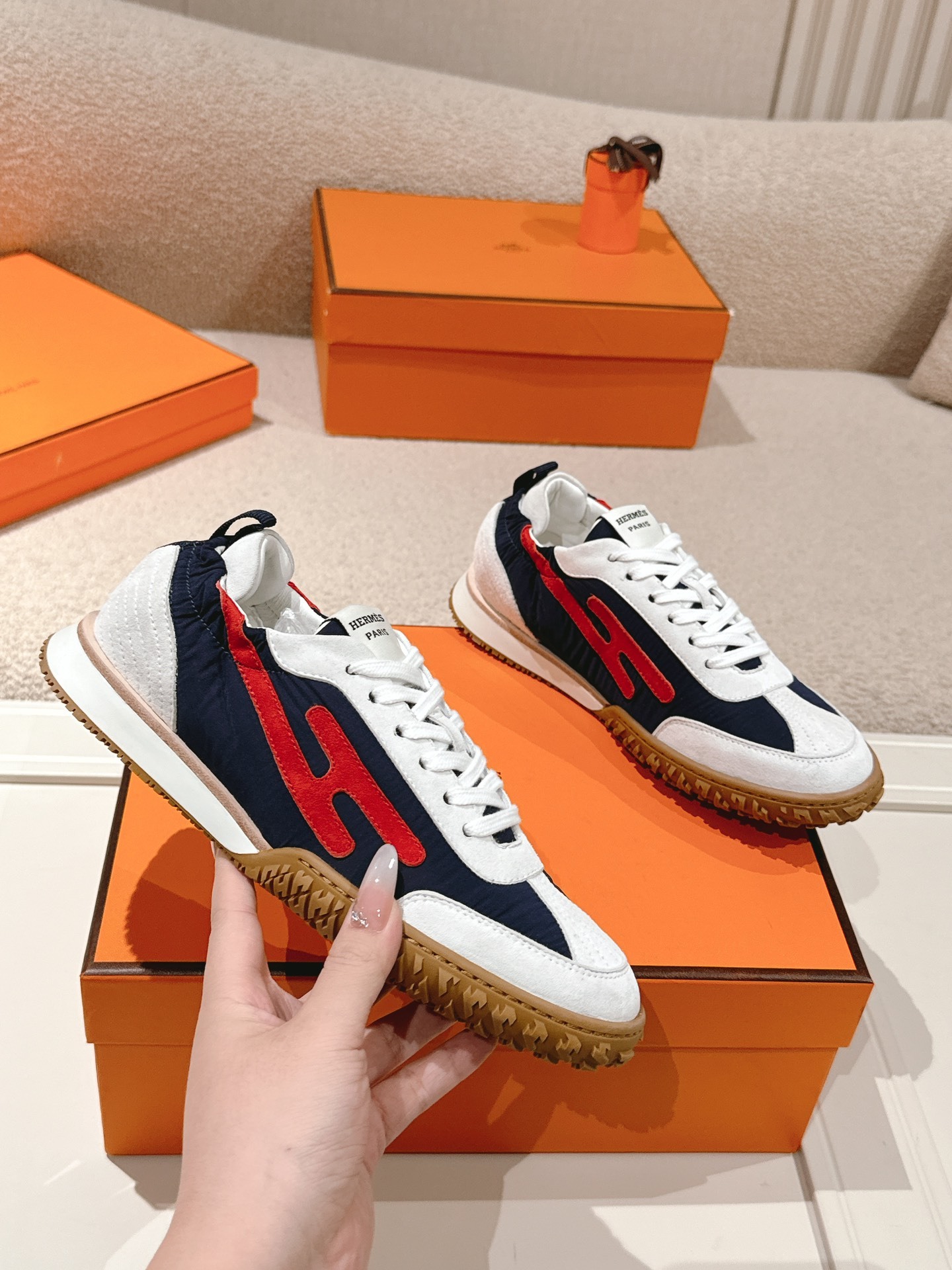 Women Navy Red Color Block Retro Sneakers Stripe Decor Non Slip Gum Rubber Sole Casual Walking Trainers