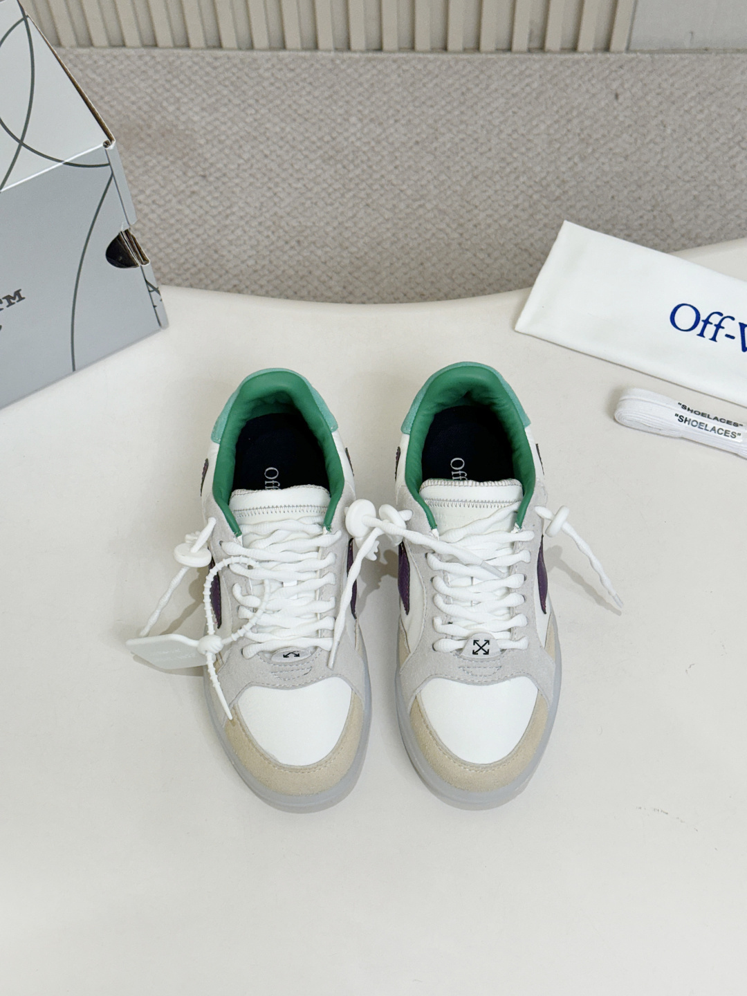 White Beige Purple Arrow Logo Patchwork Sneakers Women Green Collar Low Top Casual Skate Shoes Transparent Sole Comfort Walking Flat Shoes