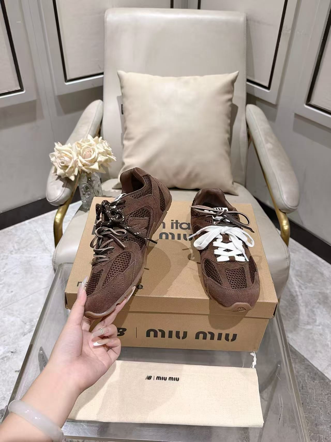 Coffee Brown Suede Mesh Retro Sneakers Women Double Lace Up Casual Walking Shoes Non Slip Rubber Sole Vintage Trainers