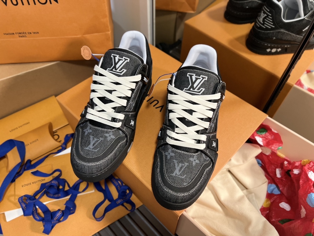 Men Black Denim Jacquard Low Top Skate Shoes Fashion Thick White Laces Casual Walking Sneakers For Daily Street Wear