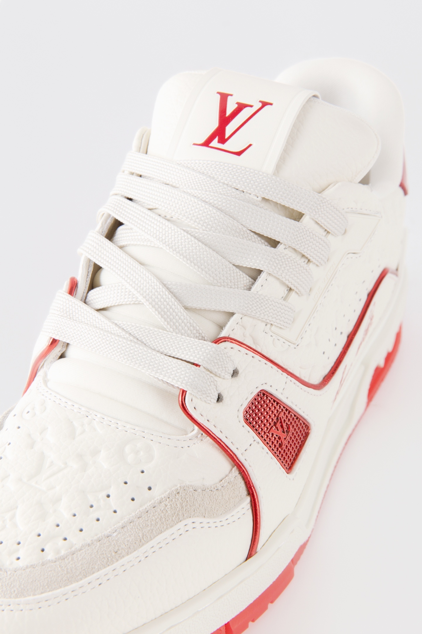 White Red Stitching Leather Low Top Sneakers Unisex Fashion Skate Casual Shoes
