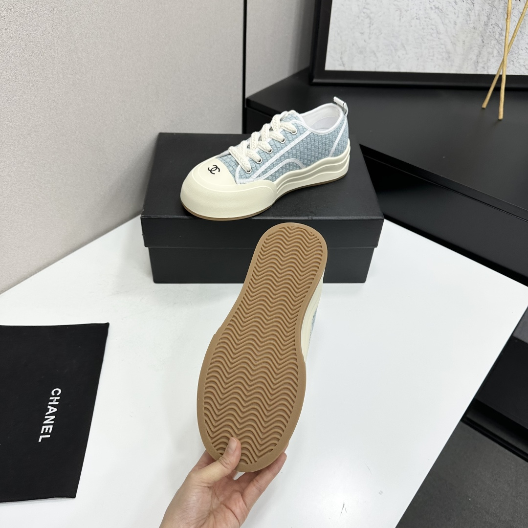 Women Light Blue Jacquard Wave Platform Canvas Shoes Height Increasing Non Slip Casual Skate Sneakers
