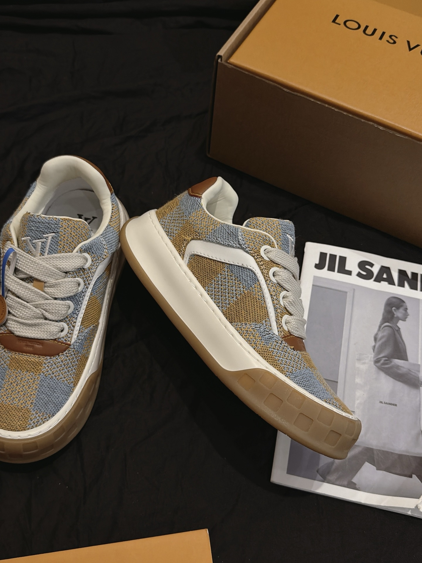 Blue Brown Plaid Canvas Skate Shoes Thick Non Slip Gum Sole Casual Walking Sneakers Unisex