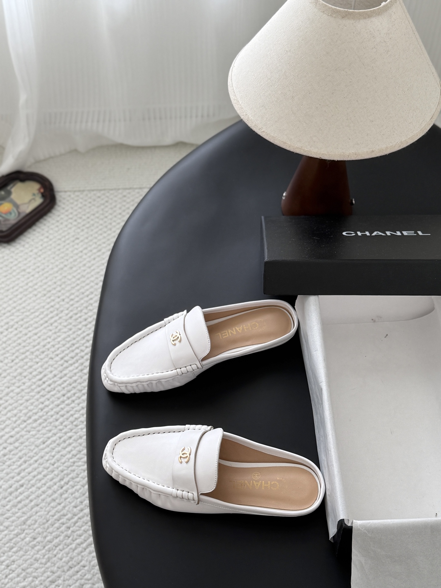 White Leather Backless Loafers Women Slip On Flat Mules Casual Office Shoes