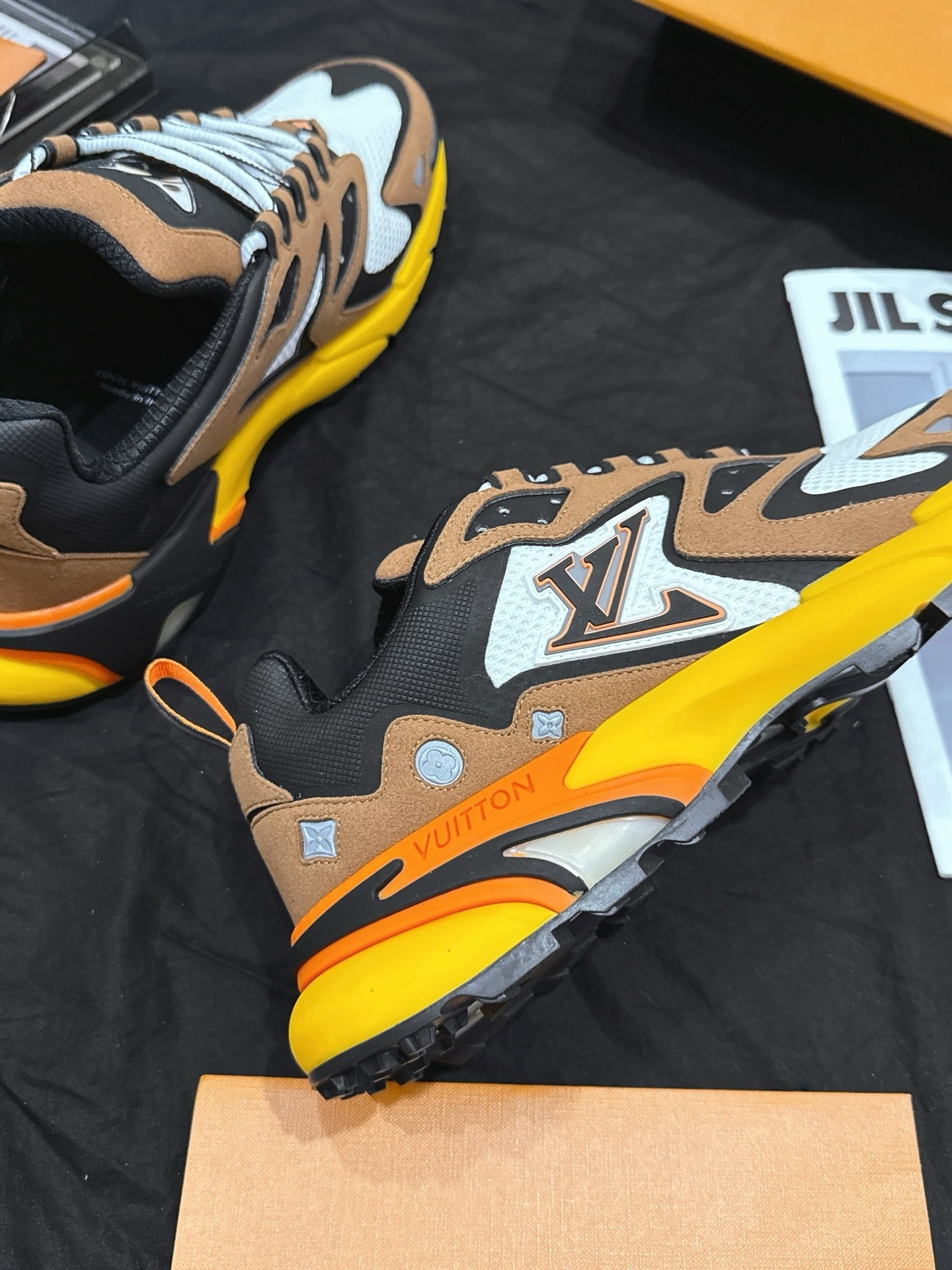 Brown Yellow Color Block Thick Sole Chunky Sneakers Men Fashion Patchwork Breathable Mesh Casual Walking Sports Dad Shoes
