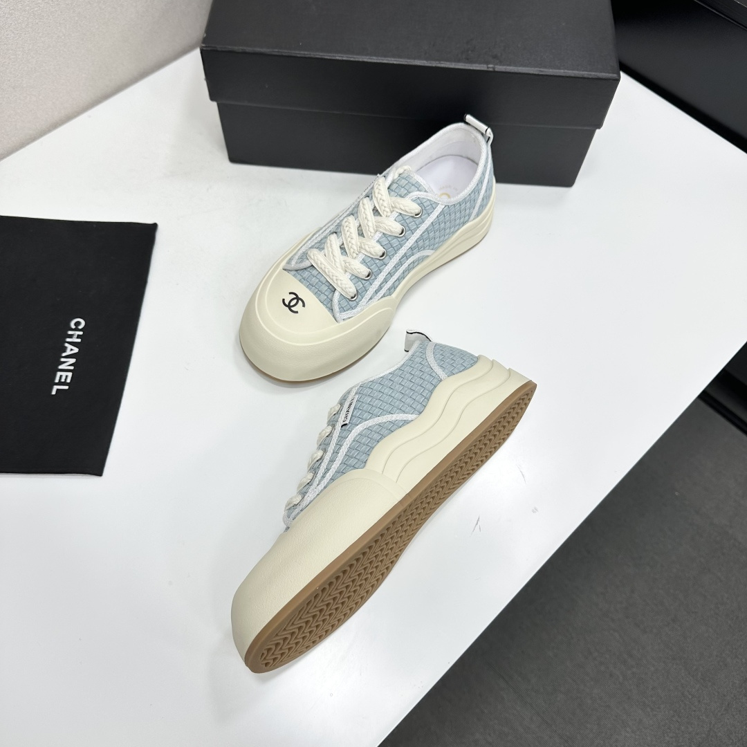 Women Light Blue Jacquard Wave Platform Canvas Shoes Height Increasing Non Slip Casual Skate Sneakers
