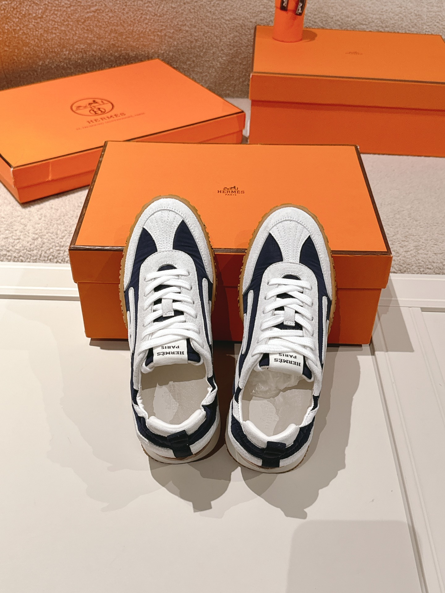 Women Navy White Colorblock Retro Sneakers Letter Decor Non Slip Gum Rubber Sole Casual Walking Shoes