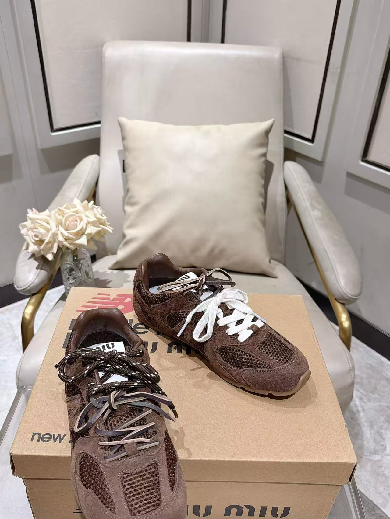 Coffee Brown Suede Mesh Retro Sneakers Women Double Lace Up Casual Walking Shoes Non Slip Rubber Sole Vintage Trainers
