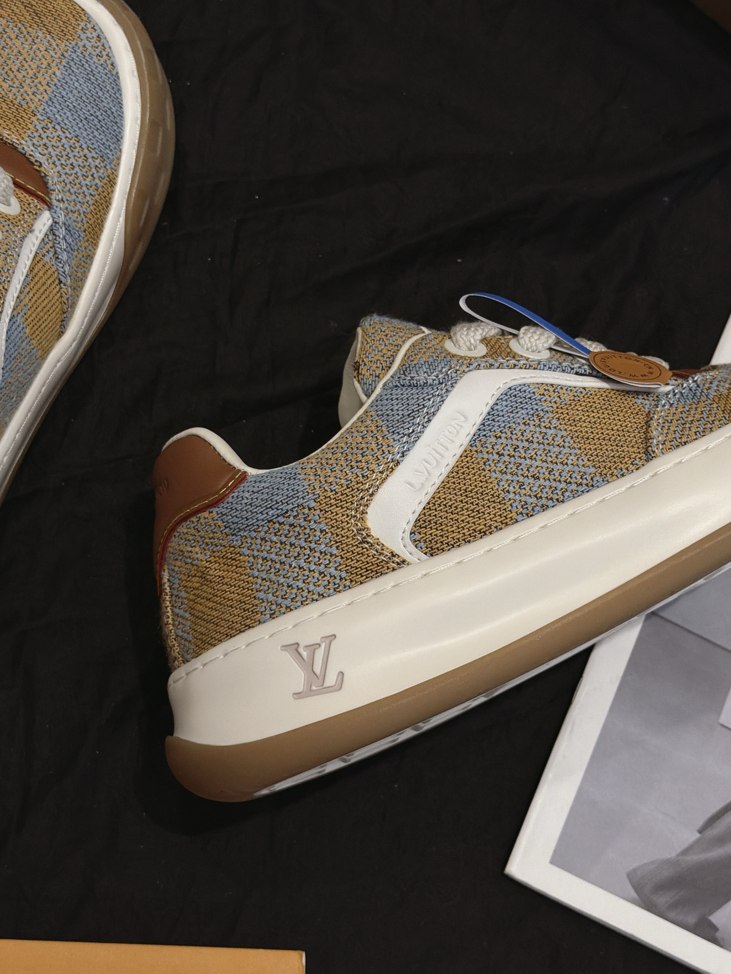 Blue Brown Plaid Canvas Skate Shoes Thick Non Slip Gum Sole Casual Walking Sneakers Unisex