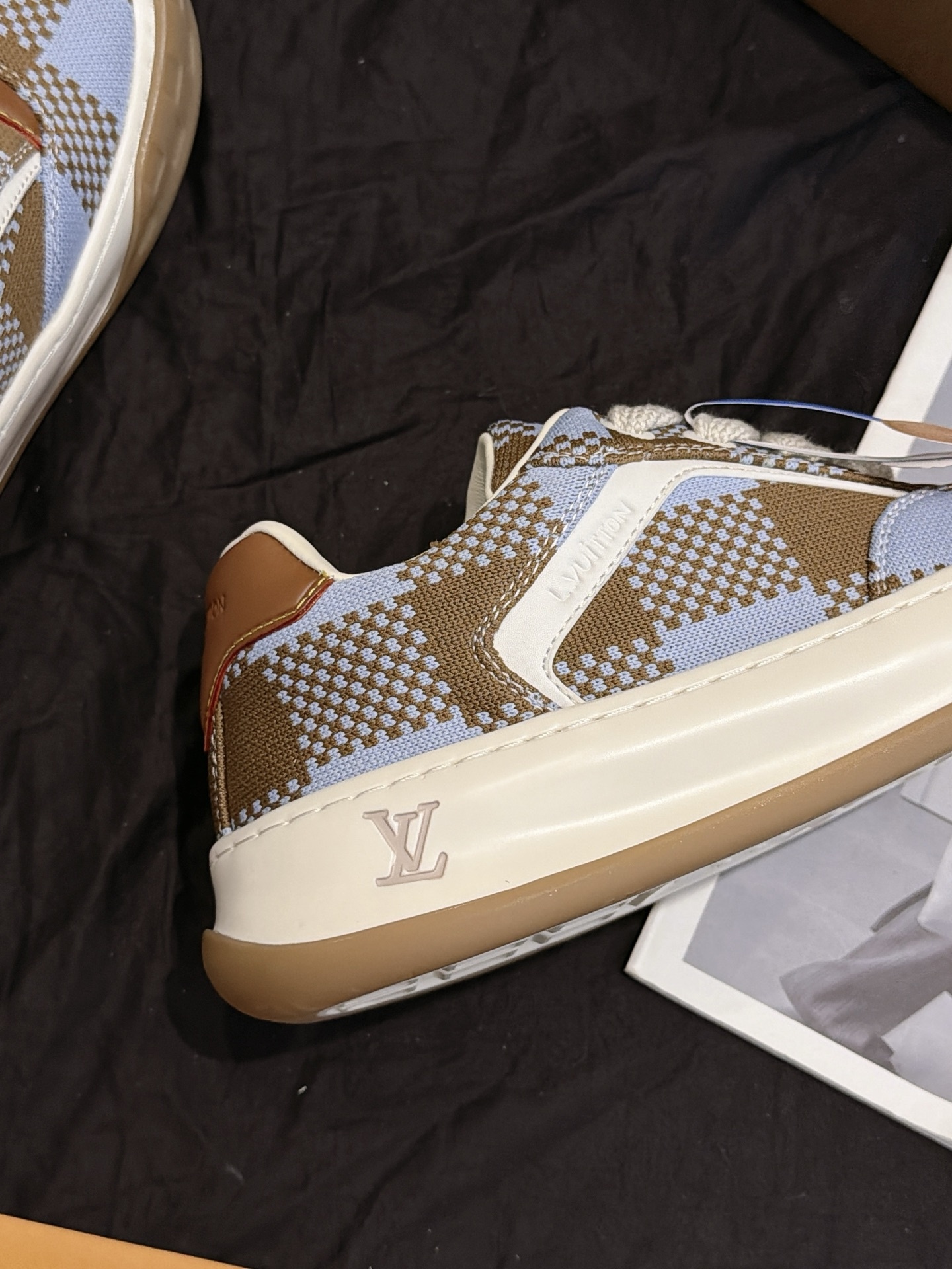Brown Blue Checkered Canvas Skate Shoes Non Slip Rubber Sole Fashion Retro Casual Sneakers For Men Women