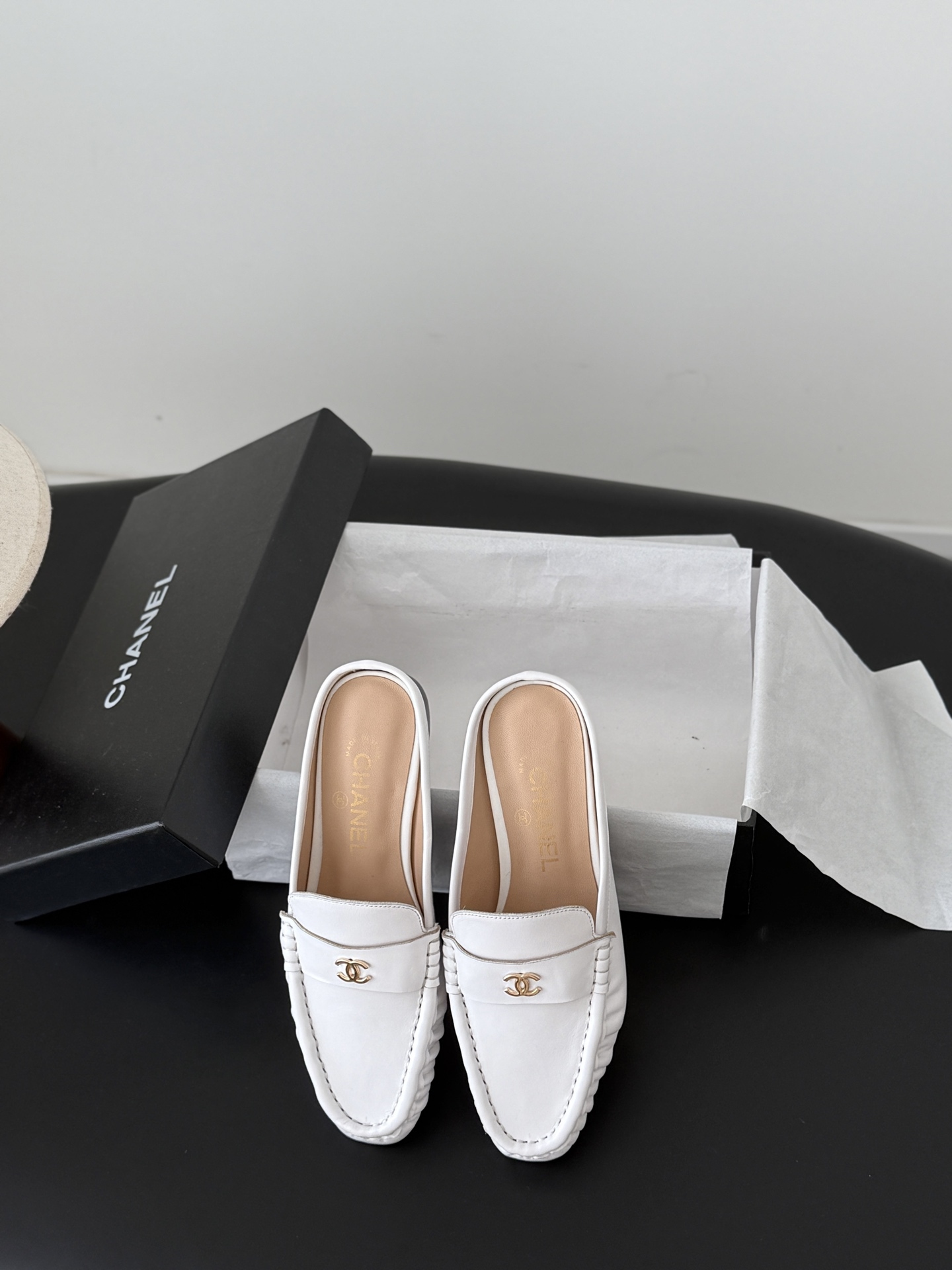 White Leather Backless Loafers Women Slip On Flat Mules Casual Office Shoes