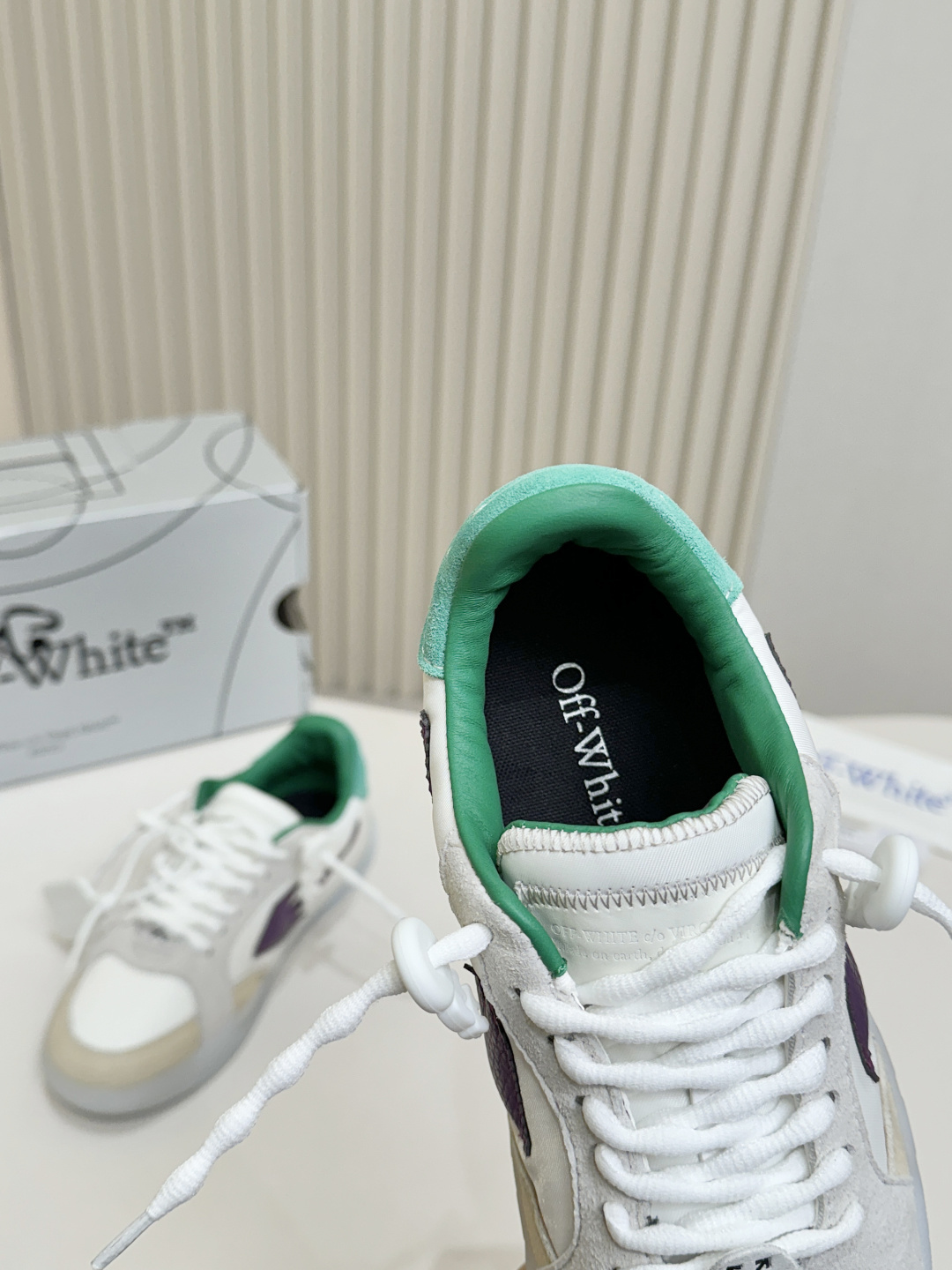 White Beige Purple Arrow Logo Patchwork Sneakers Women Green Collar Low Top Casual Skate Shoes Transparent Sole Comfort Walking Flat Shoes