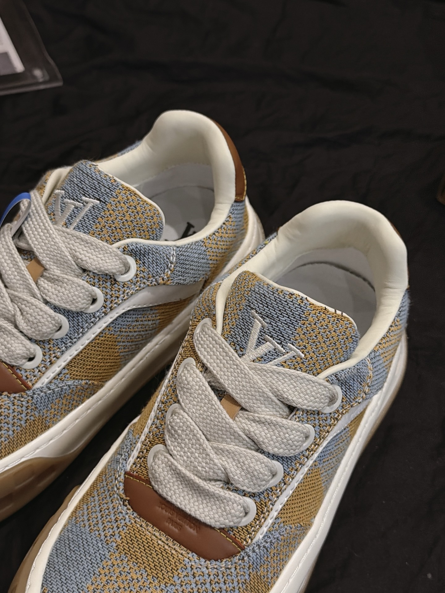 Blue Brown Plaid Canvas Skate Shoes Thick Non Slip Gum Sole Casual Walking Sneakers Unisex
