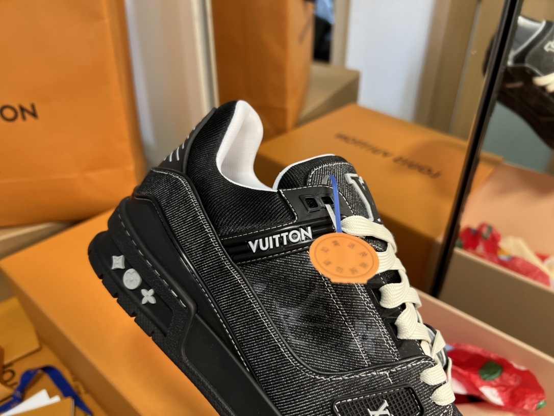 Men Black Denim Jacquard Low Top Skate Shoes Fashion Thick White Laces Casual Walking Sneakers For Daily Street Wear