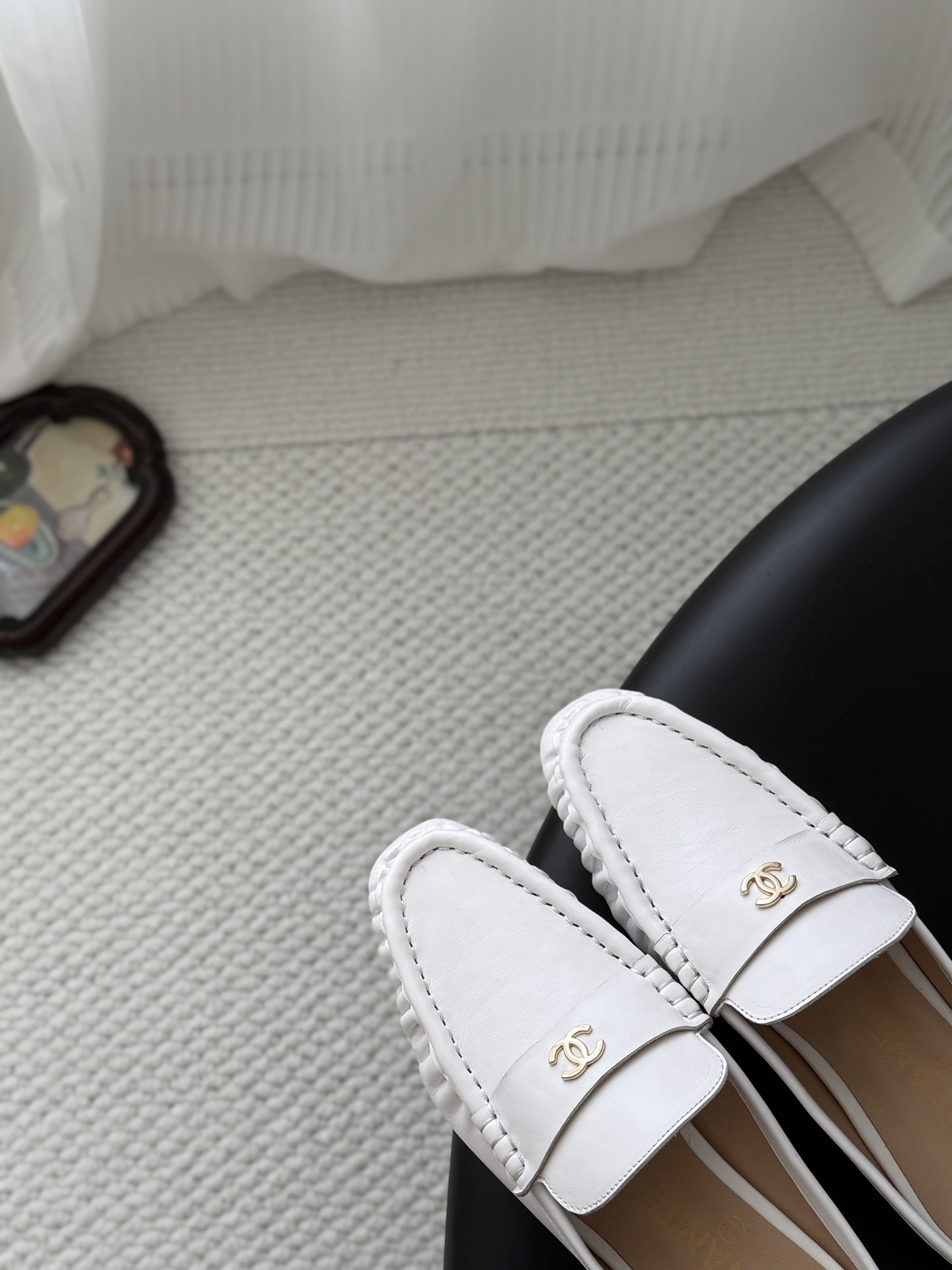 White Leather Backless Loafers Women Slip On Flat Mules Casual Office Shoes