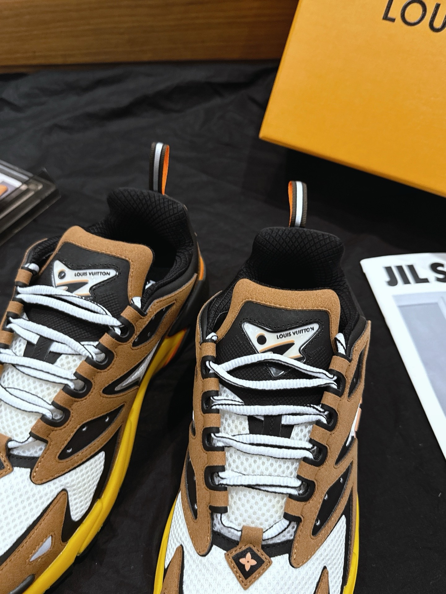 Brown Yellow Color Block Thick Sole Chunky Sneakers Men Fashion Patchwork Breathable Mesh Casual Walking Sports Dad Shoes
