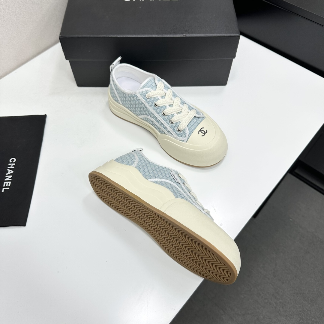 Women Light Blue Jacquard Wave Platform Canvas Shoes Height Increasing Non Slip Casual Skate Sneakers