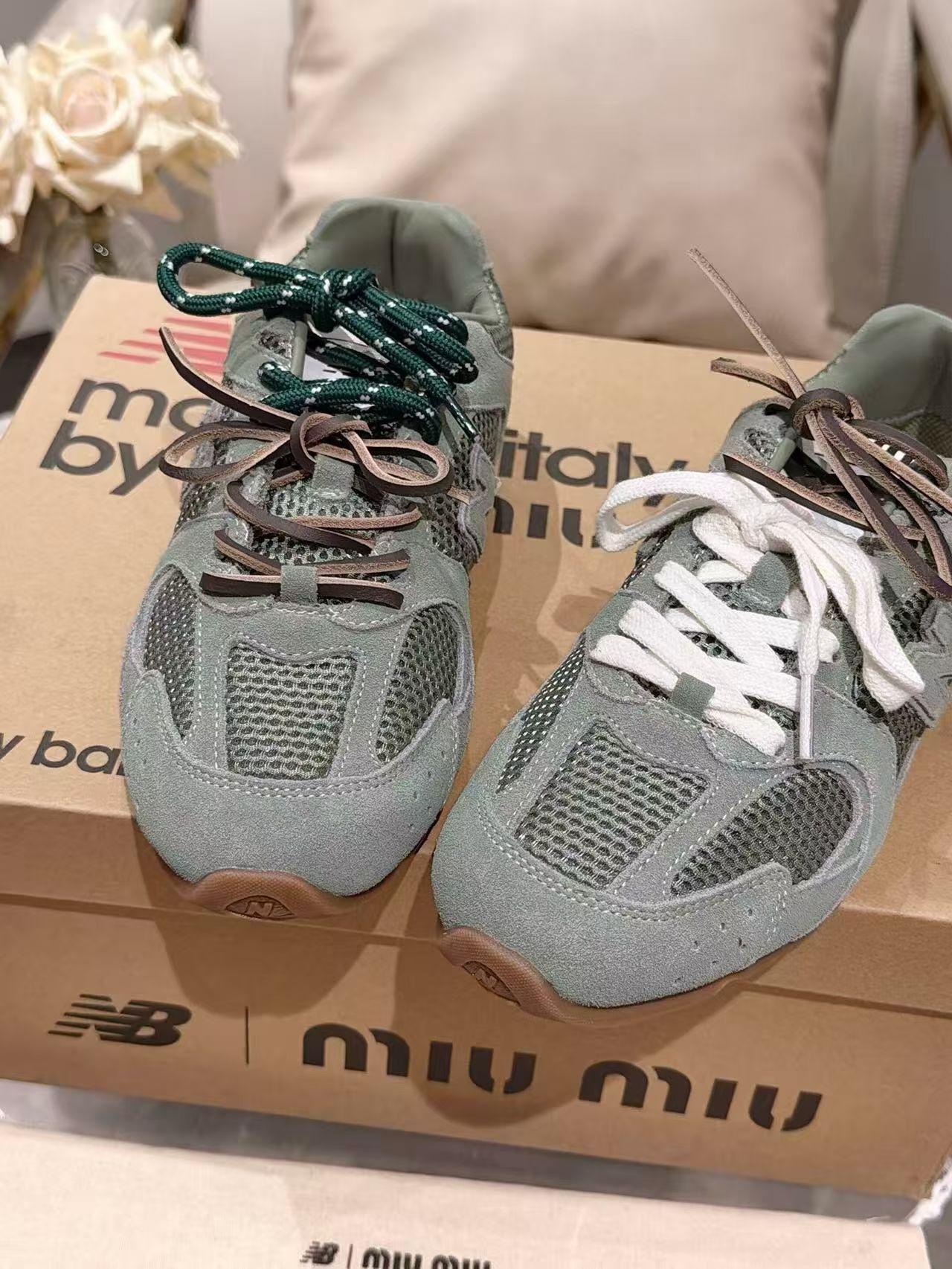 Light Green Suede Mesh Retro Sneakers Women Double Shoelace Casual Sports Shoes Wear-resistant Rubber Sole Walking Trainers