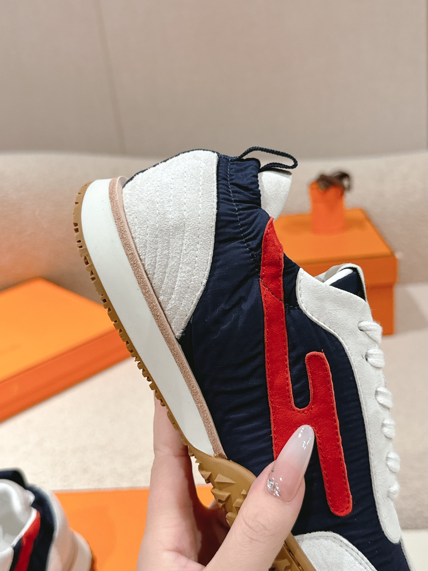 Women Navy Red Color Block Retro Sneakers Stripe Decor Non Slip Gum Rubber Sole Casual Walking Trainers