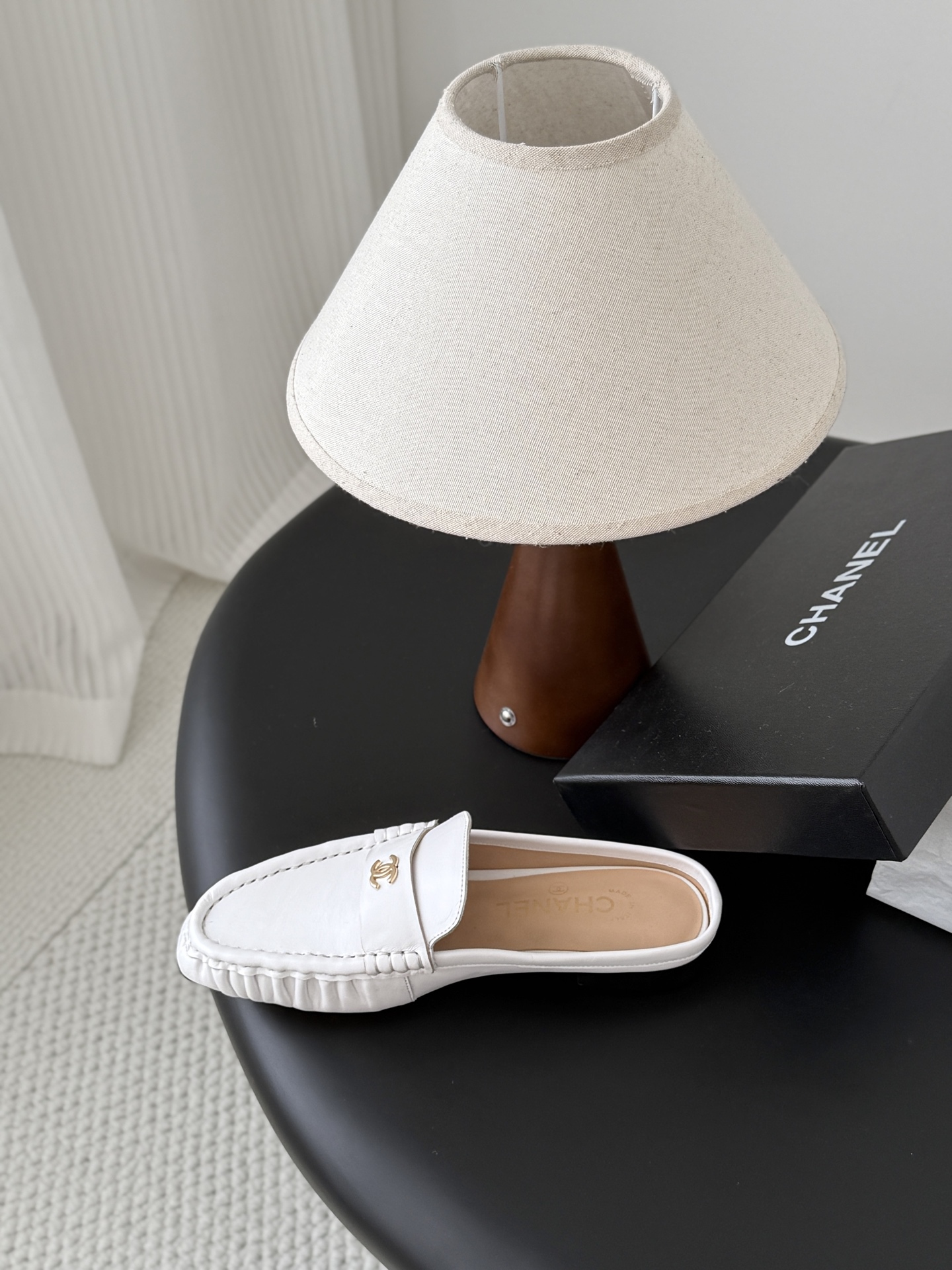 White Leather Backless Loafers Women Slip On Flat Mules Casual Office Shoes