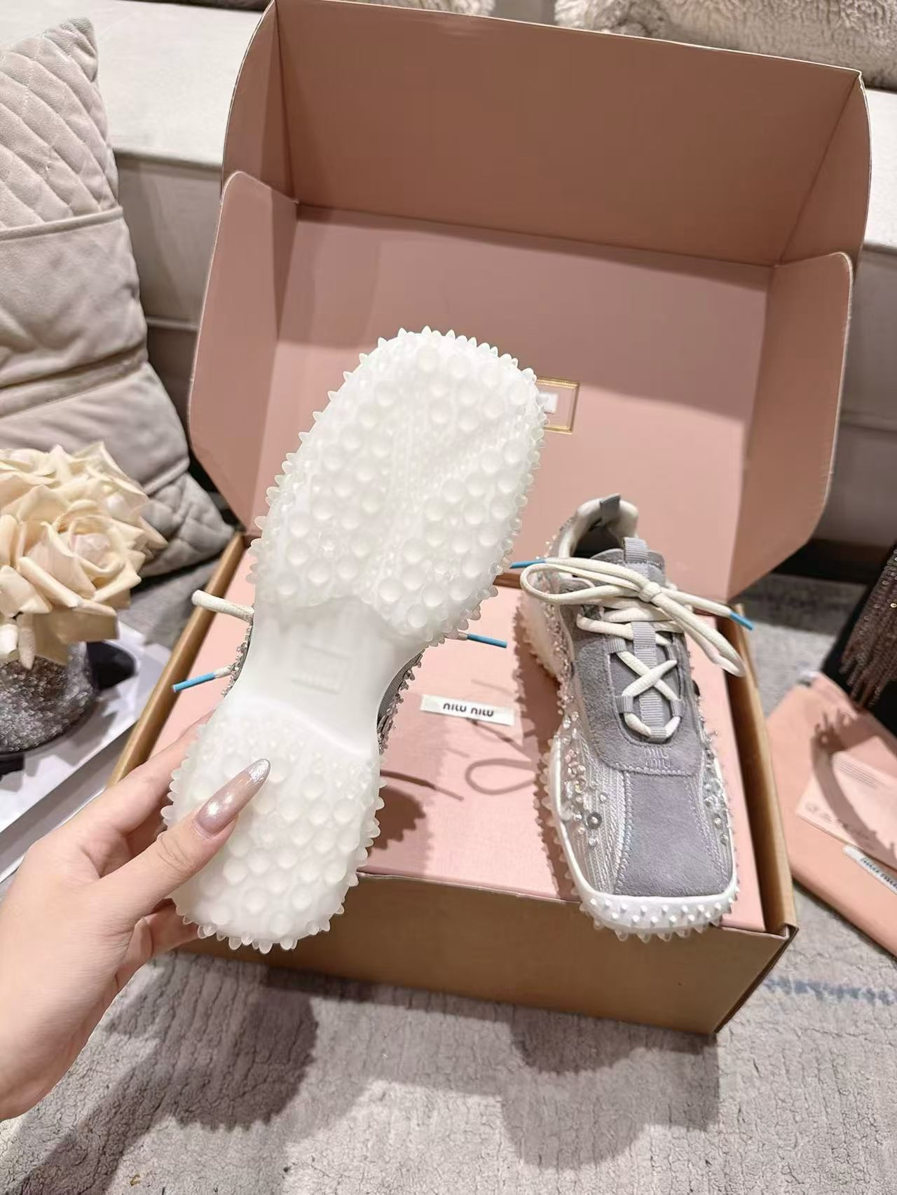 Gray Rhinestone Fringe Casual Sneakers Women Vintage Raw Edge Canvas Shoes Non-Slip Thick Sole Lightweight Walking Shoes