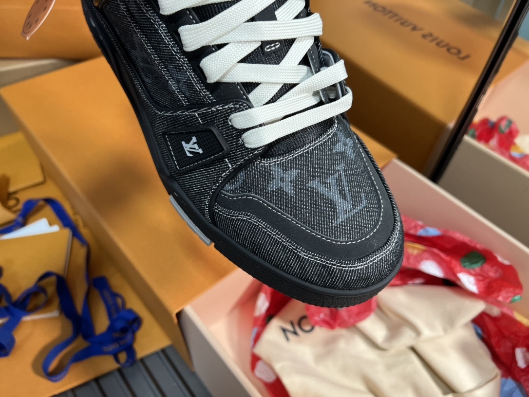 Men Black Denim Jacquard Low Top Skate Shoes Fashion Thick White Laces Casual Walking Sneakers For Daily Street Wear