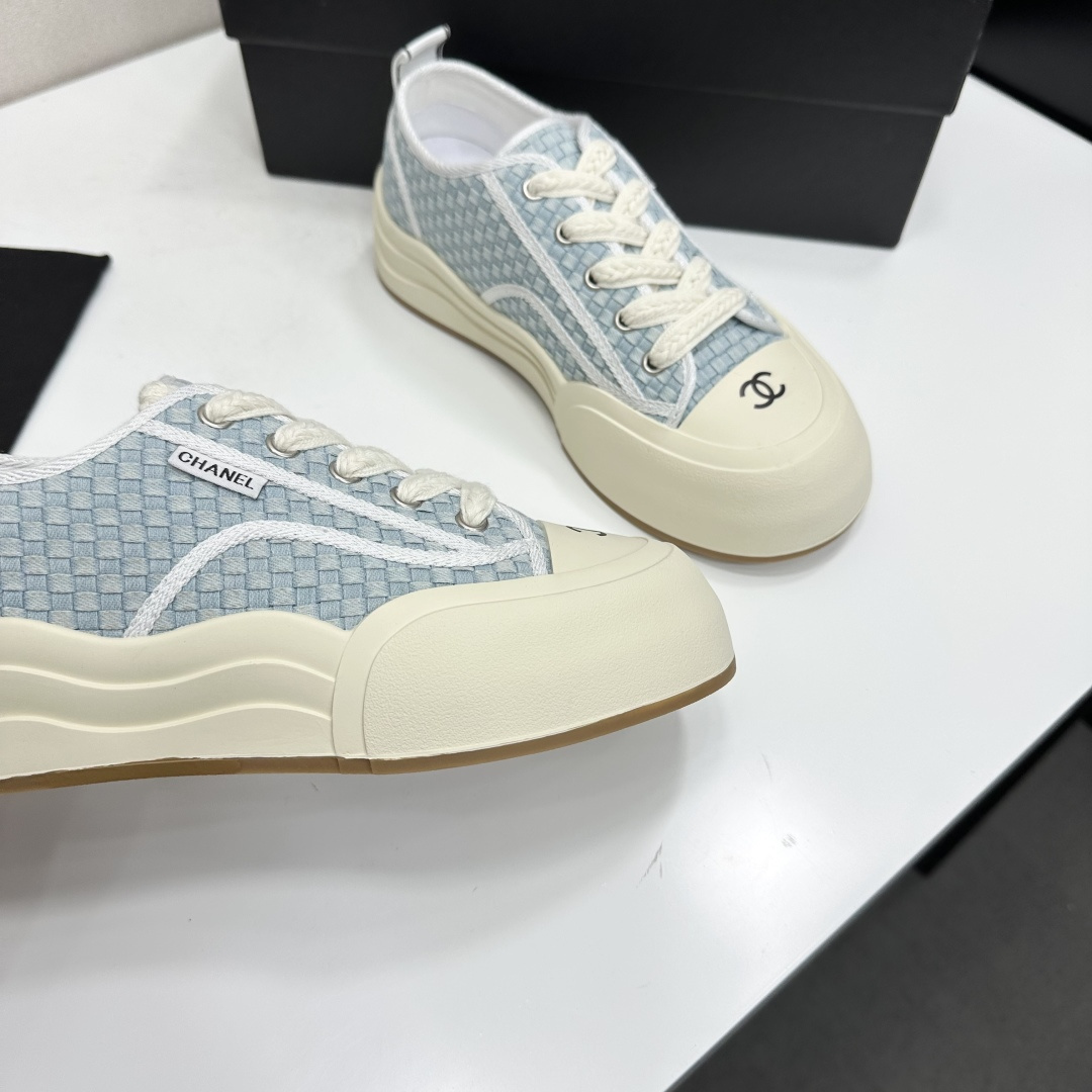Women Light Blue Jacquard Wave Platform Canvas Shoes Height Increasing Non Slip Casual Skate Sneakers