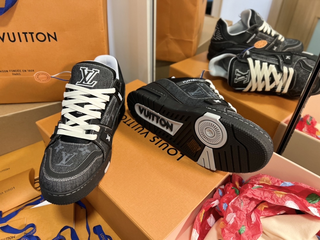 Men Black Denim Jacquard Low Top Skate Shoes Fashion Thick White Laces Casual Walking Sneakers For Daily Street Wear