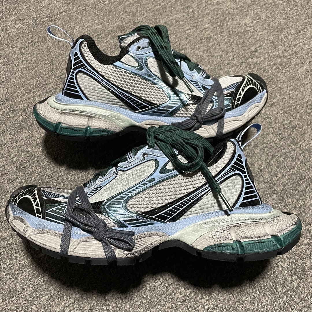 Blue Green Colorblock Breathable Mesh Retro Chunky Sneakers Double Shoelace Design Thick Cushioning Sole Anti Slip Wear Resistant Outdoor Running Walking Casual Sports Shoes
