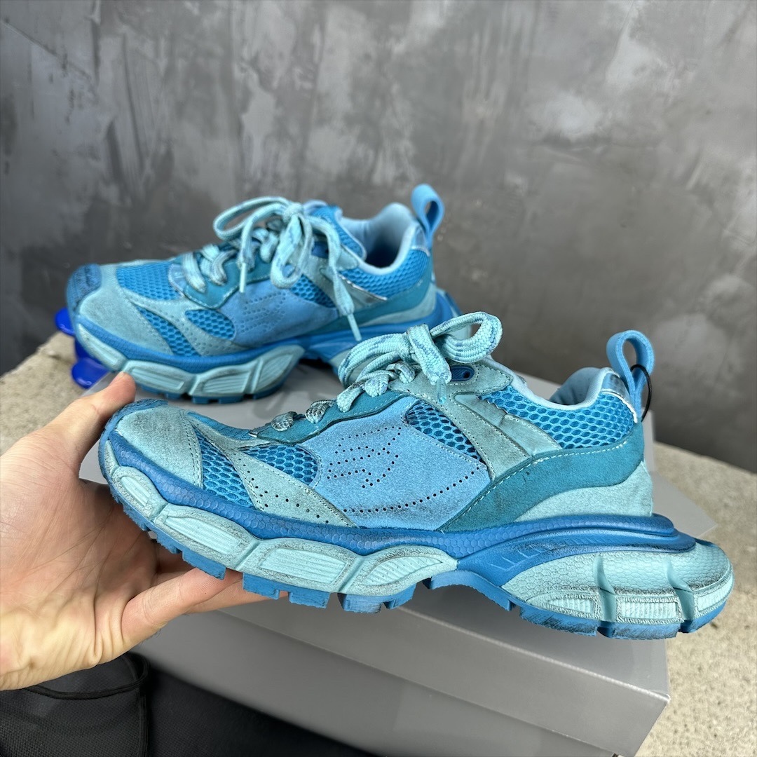 Gradient Cyan Mesh Chunky Dad Sneakers Breathable Mesh Spliced Suede Lace Up Thick Cushion Sole Anti Slip Wear Resistant Outdoor Walking Sports Casual Shoes