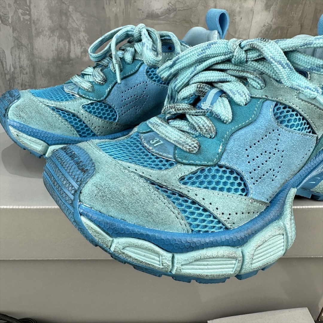 Gradient Cyan Mesh Chunky Dad Sneakers Breathable Mesh Spliced Suede Lace Up Thick Cushion Sole Anti Slip Wear Resistant Outdoor Walking Sports Casual Shoes